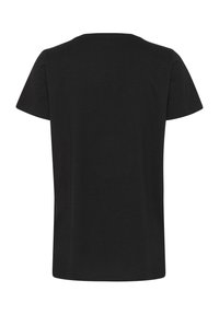 T-shirt en coton noir à manches courtes, col rond, et un dos uni sans embellissement. Texture douce et design décontracté.