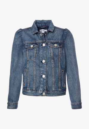 Denimjacka med ljusblå tvätt, knappframsida, två bröstfickor och subtilt puffade axlar. Mellanlånga ärmar med standardmanschetter.