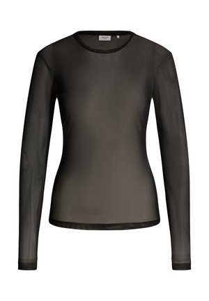 Czarna, długa bluzka z półprzezroczystej siateczki, z okrągłym dekoltem i dopasowanym krojem.