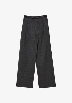 Weite Lockere Hosen im dunkelgrauen Karomuster, mit einem glatten Bund, zwei vorderen Taschen und einem strukturierten Stoff.