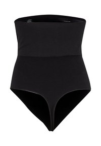 Zwarte shapewear slips met hoge taille en een brede elastische band voor buikcontrole en een naadloze afwerking.