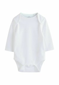 Body à manches longues blanc en coton doux, avec un motif étoilé subtil, doté d'un col rond et de boutons-pression à la base.