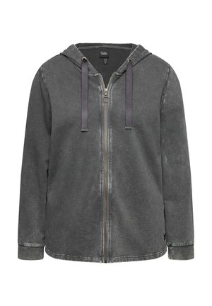 Ulla Popken ACID WASH GRAPHIC - Sweater met rits - graphite gray