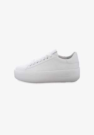 Weiße Ledersneaker mit einer dicken Gummisohle, runder Zehenpartie und strukturiertem Schnürdesign. Verfügt über ein glattes Obermaterial und minimalistische Markenkennzeichnung.