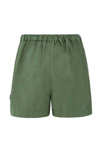 Groene, lichte shorts met een elastische tailleband, gemaakt van zacht materiaal, met een ontspannen pasvorm en zonder zichtbare zakken.