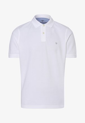 Bela bomba majica iz bombaža, s trirazpitno zapiranjem, kratkimi rokavi in majhnim sivim logotipom drevesa na prsih.