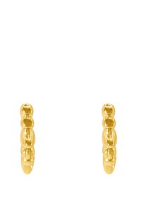 Orecchini in oro con un design unico caratterizzato da forme arrotondate sovrapposte. Texture liscia con finitura lucida, che mette in risalto un'estetica moderna.