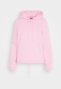 Hoodie rosa chiaro con cappuccio regolabile, polsini elasticizzati e design cropped. Realizzato in materiale morbido con una texture liscia.