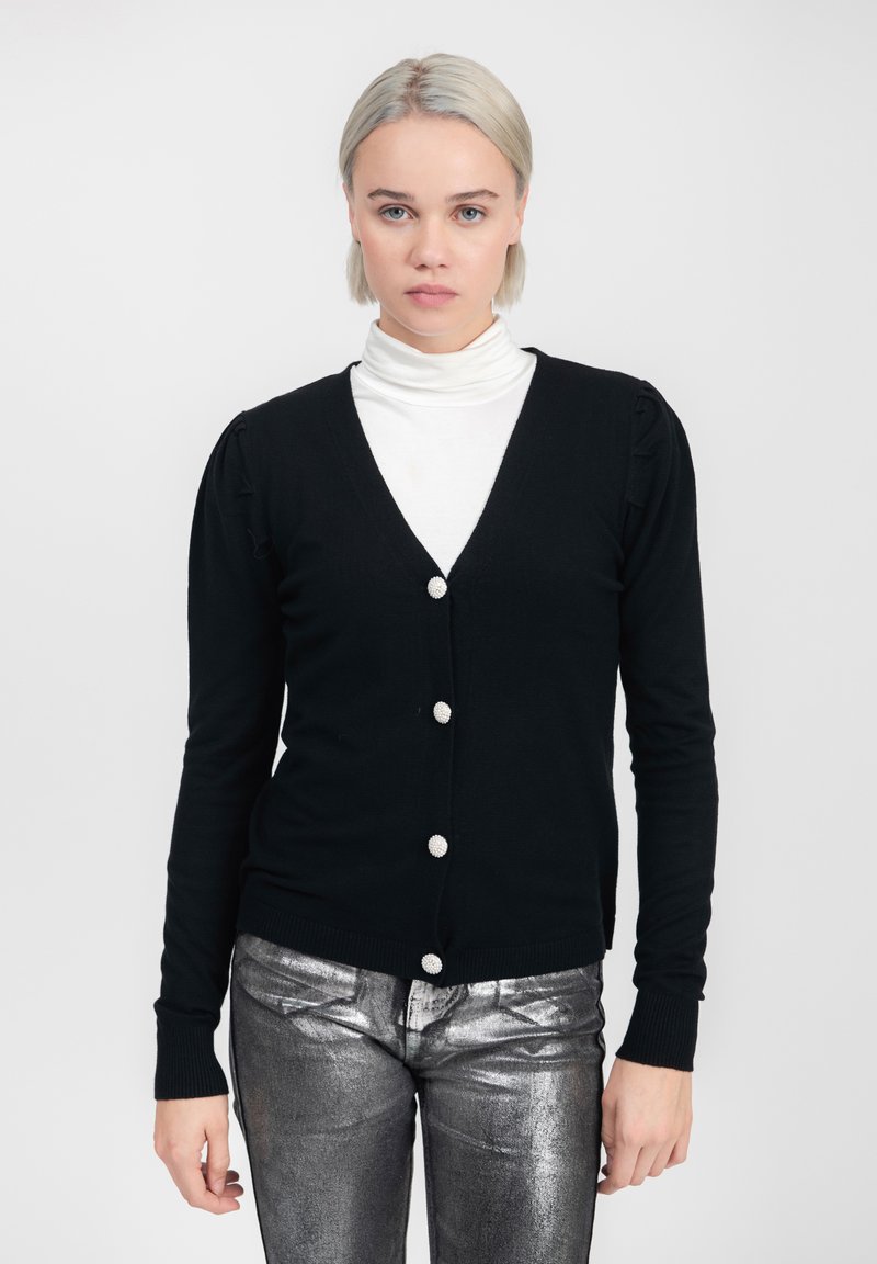 INFLUENCER V-NECK WITH PUFFED SLEEVES - Cardigan - black