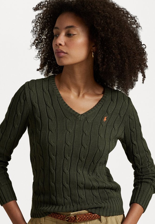 CABLE KNIT COTTON V NECK SWEATER - Jumper - canopy olive3