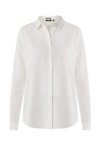 Camicia bianca a maniche lunghe con colletto classico, realizzata in tessuto liscio. Presenta una vestibilità dritta e chiusura con bottoni sul davanti.