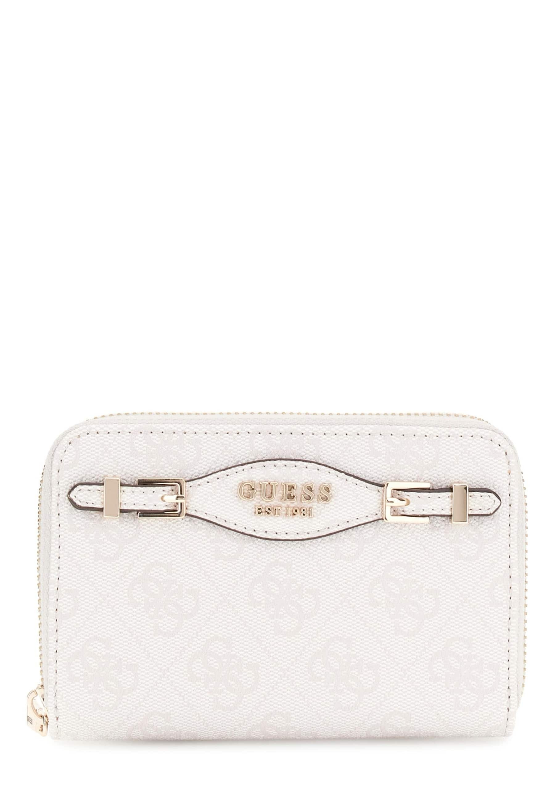 GUESS Damen Geldbörse Katya Large - Weiße Logo Clutch Mit Reißverschluss