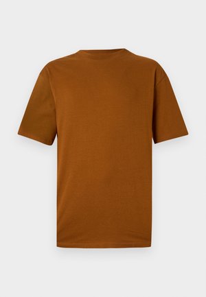 T-shirt à manches courtes en coton orange brûlé. Présente un col rond, une coupe décontractée et une texture lisse sans motifs ni ornements.