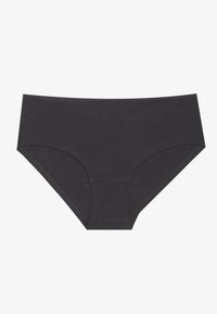 Black cotton hipster underwear with a smooth texture, mid-rise design, and minimal stitching details. No additional patterns or accents.