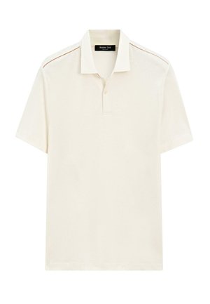 Polo a maniche corte color avorio, realizzata in morbido cotone. Presenta un colletto classico, una patta con tre bottoni e dettagli a contrasto sulle spalle.