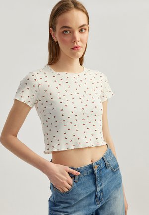 Koton CROP - T-shirt print - white