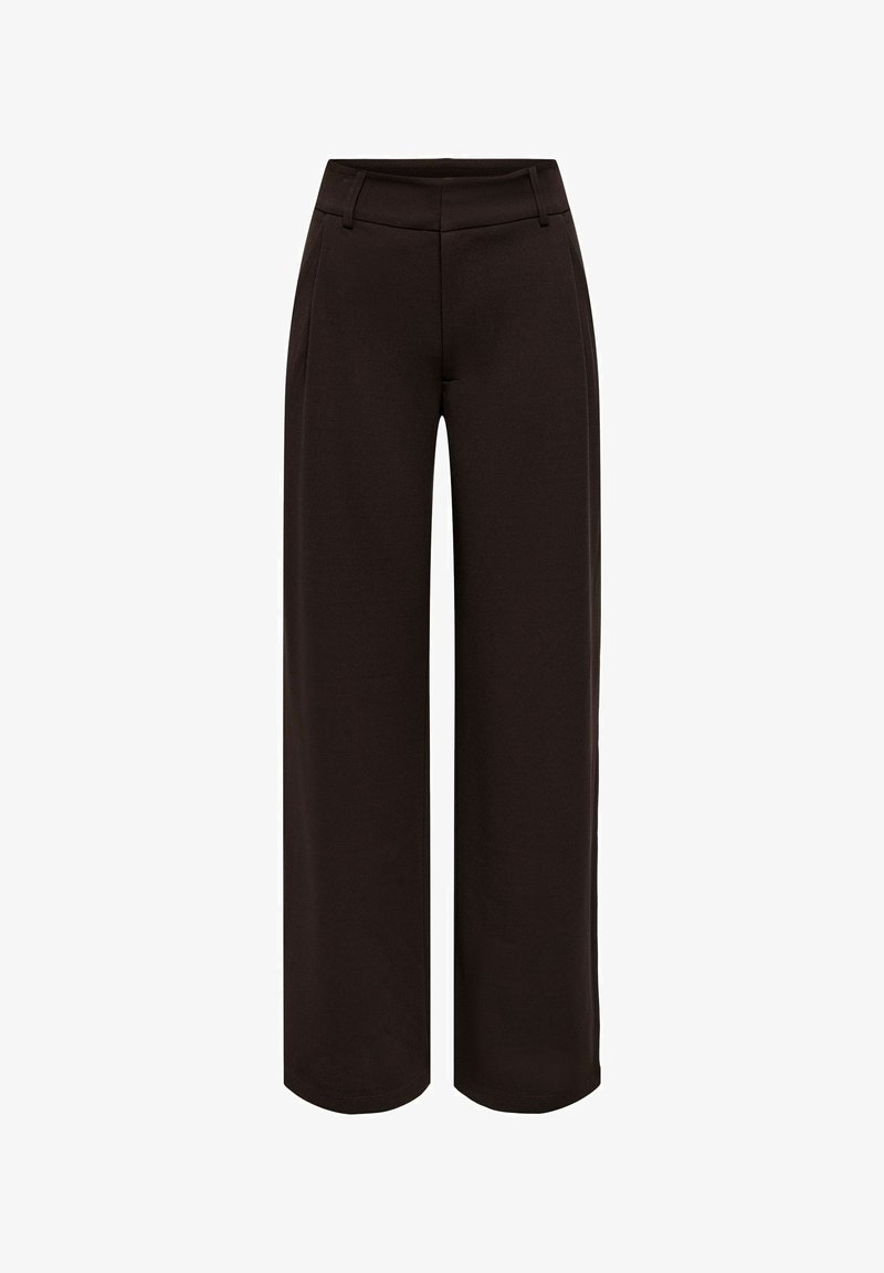 Crne široke hlače ravnog kroja s visokim strukom, petljama za remen i bočnim džepovima, dizajnirane za kroj po mjeri.