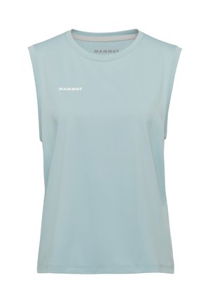 Lichtblauw mouwloos sporttopje met ronde hals en klein wit "Mammut"-logo op de linkerborst.