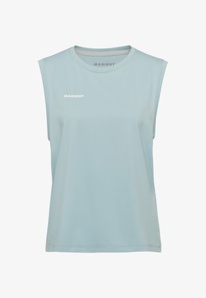 Lichtblauw mouwloos sporttopje met ronde hals en klein wit "Mammut"-logo op de linkerborst.