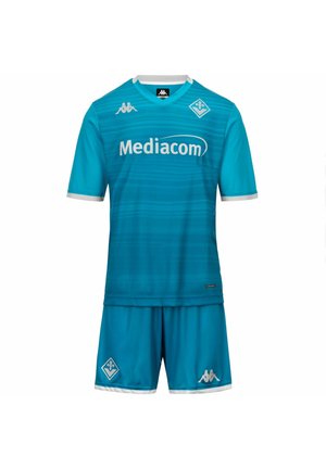 Maglia e pantaloncini sportivi turchese con bordatura bianca, con il logo dello sponsor Mediacom e i loghi Kappa e della squadra sul petto e sulle gambe.