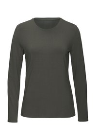Langsleeve, ronde hals T-shirt in donker groen. Gemaakt van een gladde, rekbare stof met een aansluitend ontwerp. Eenvoudig, zonder patronen of hardware details.