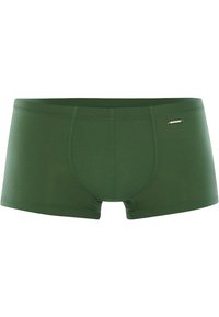 Boxer da uomo di colore verde scuro realizzati in materiale morbido e elastico; presentano una tasca frontale e un sottile dettaglio del logo sulla vita.