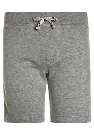 Shorts en maille gris avec une taille élastique et un cordon blanc avec des accents noirs et rouges.