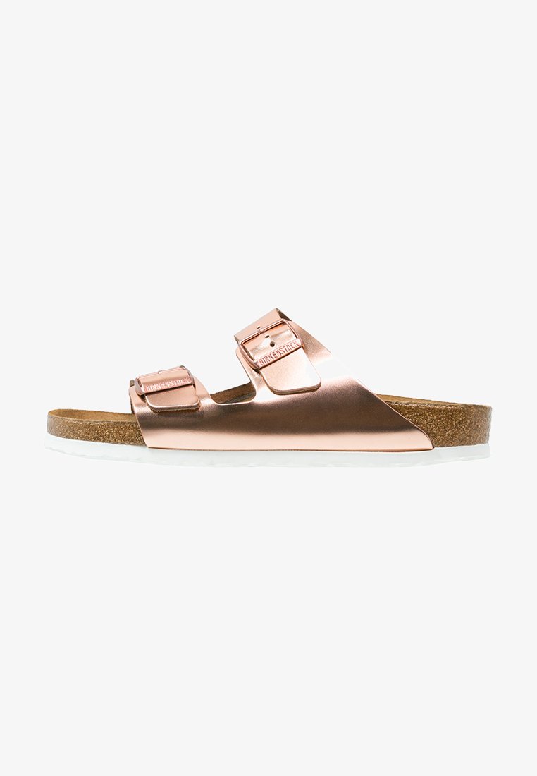 Birkenstock Arizona Pantolette Flach Metallic Copper Kupfer Zalando De