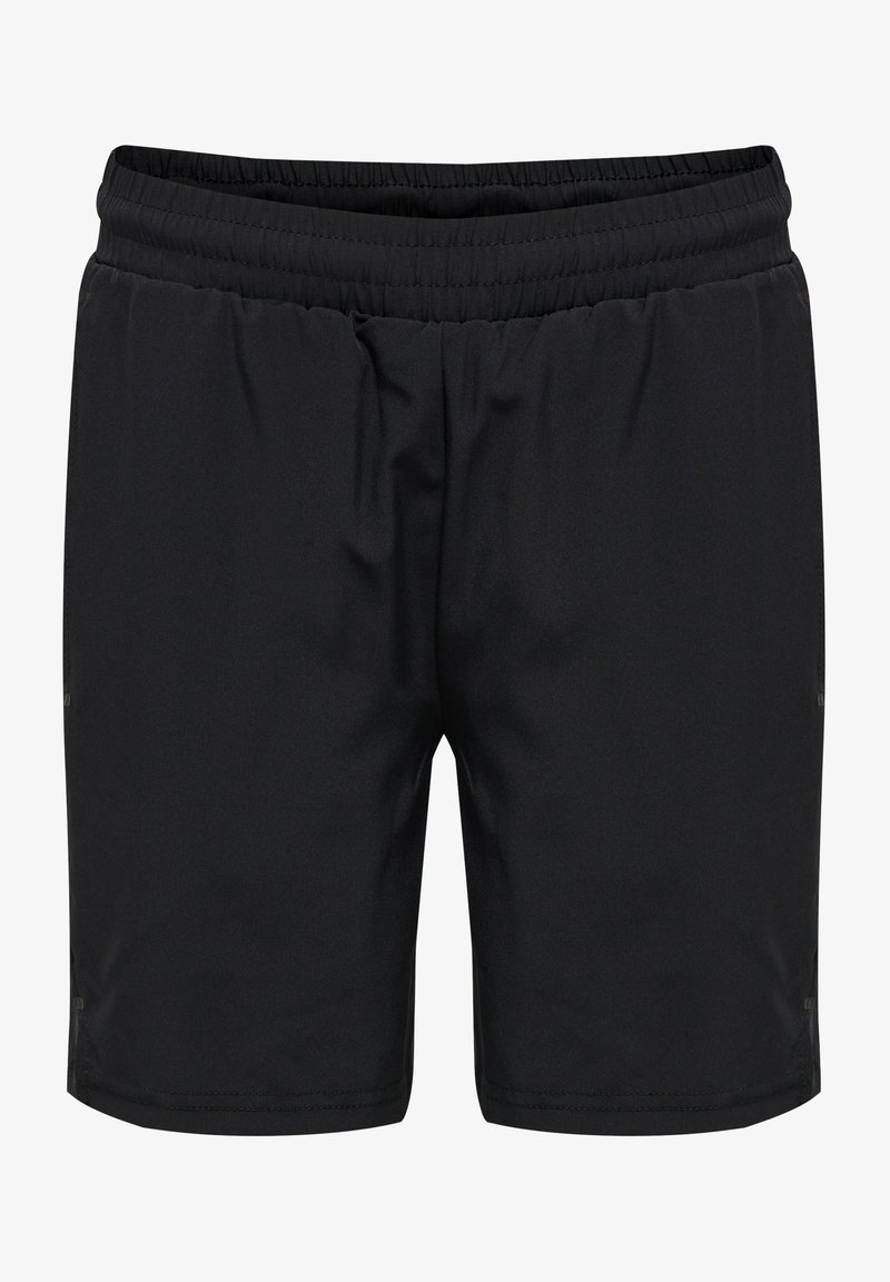 Svarta atletiska shorts i lätt material, med midjeband av elastisk kvalitet, slät yta och sidoflikar för ökad rörelsefrihet.