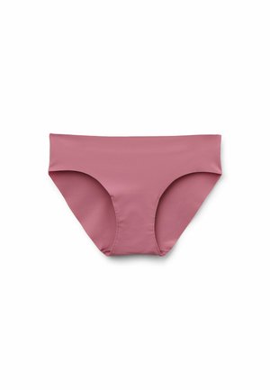 Braguitas de bikini de mezcla de algodón rosa con textura suave, cintura elástica y aberturas para las piernas de corte alto.