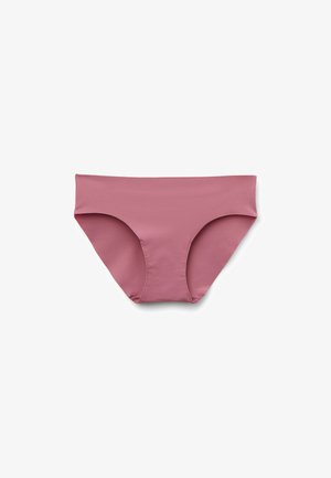 Braguitas de bikini de mezcla de algodón rosa con textura suave, cintura elástica y aberturas para las piernas de corte alto.