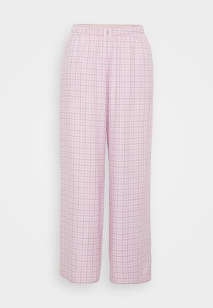 Rosa rutig pyjamasbyxor med elastisk midja, tillverkade i ett lätt material och med en lös, rak passform.