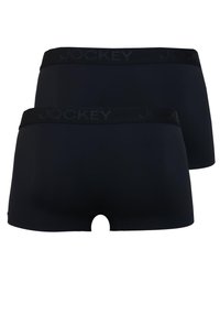 Svarta boxershorts för jockey med en slät textur, elastiskt midjeband med upphöjd logotyp och en rund utskärning bak.
