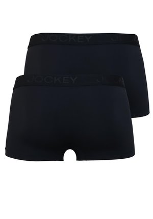 Sorte jockey boxer shorts med en glat tekstur, elastisk talje med præget logo og en rund udskæring bagpå.
