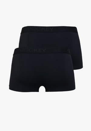 Sorte jockey boxer shorts med en glat tekstur, elastisk talje med præget logo og en rund udskæring bagpå.