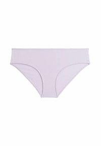 Chiloti bikini din bumbac lavandă deschisă, cu o textură netedă, acoperire completă pe spate și un tiv elastic simplu.