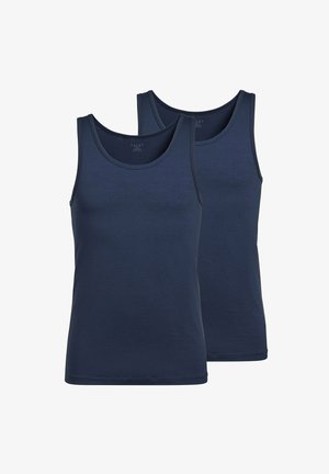 Navyblaue Tanktop- und Shorts-Set, aus weichem Stoff, mit klassischem Rundhalsausschnitt und enganliegendem Design. Sanfte Textur und minimale Nähte.