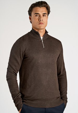 HALF ZIP - Strikkegenser - dk brown mel