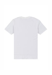 Hvid kortærmet t-shirt med rund hals, lavet af bomuld, med en glat tekstur og ensartet design uden grafik eller mønstre.