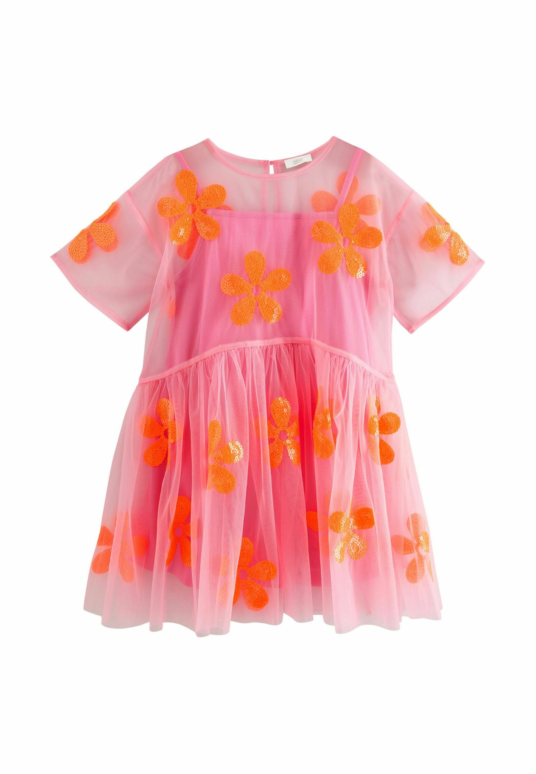 strapless open back dress Poppy Pink Short Puff Sleeves Smocked Dress main image 1