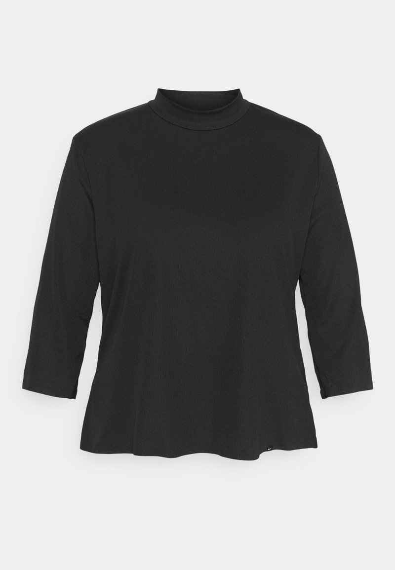 Svart polotröja med trekvartsärmar. Tillverkad av ett mjukt, texturerat tyg med en avslappnad passform och en subtilt rundad nederkant.