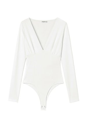 Stradivarius, V-NECK BODYSUIT WITH UNDER-BUST GATHERING - Langærmet T-shirt - white