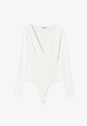 Stradivarius, V-NECK BODYSUIT WITH UNDER-BUST GATHERING - Langærmet T-shirt - white