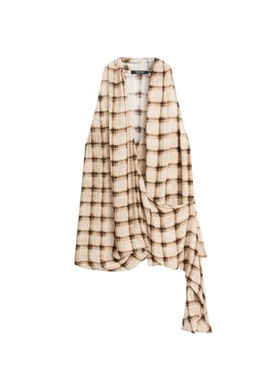 Massimo Dutti, FLOWING CHECK PRINT WRAP TOP - Top - brown