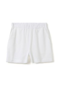 Witte shorts met een elastische taille, twee zijzakken en een gladde, ademende stof. Eenvoudig ontwerp, geschikt voor casual draag.