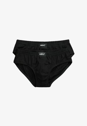 Bóxers negros de hombre hechos de una tela suave, con una cinturilla elástica que lleva la etiqueta "MEN+" y un diseño simple y liso.