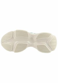 Die Schuhsohle verfügt über eine weiße Gummibasis mit erhabenen Zickzackmustern für besseren Halt. Glatte Mitte mit abgerundeten Kanten.