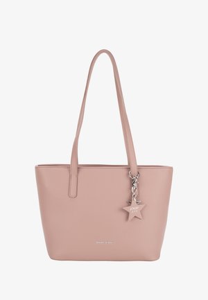 Lyserød læder-totetaske med lange håndtag og en stjerneformet charm med mærkenavnet Joop! Jeans prægede.