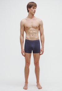 Bóxers de algodón grises en un modelo masculino. La tela es suave con un ajuste ceñido, cuenta con una cinturilla sencilla y un diseño sin costuras.