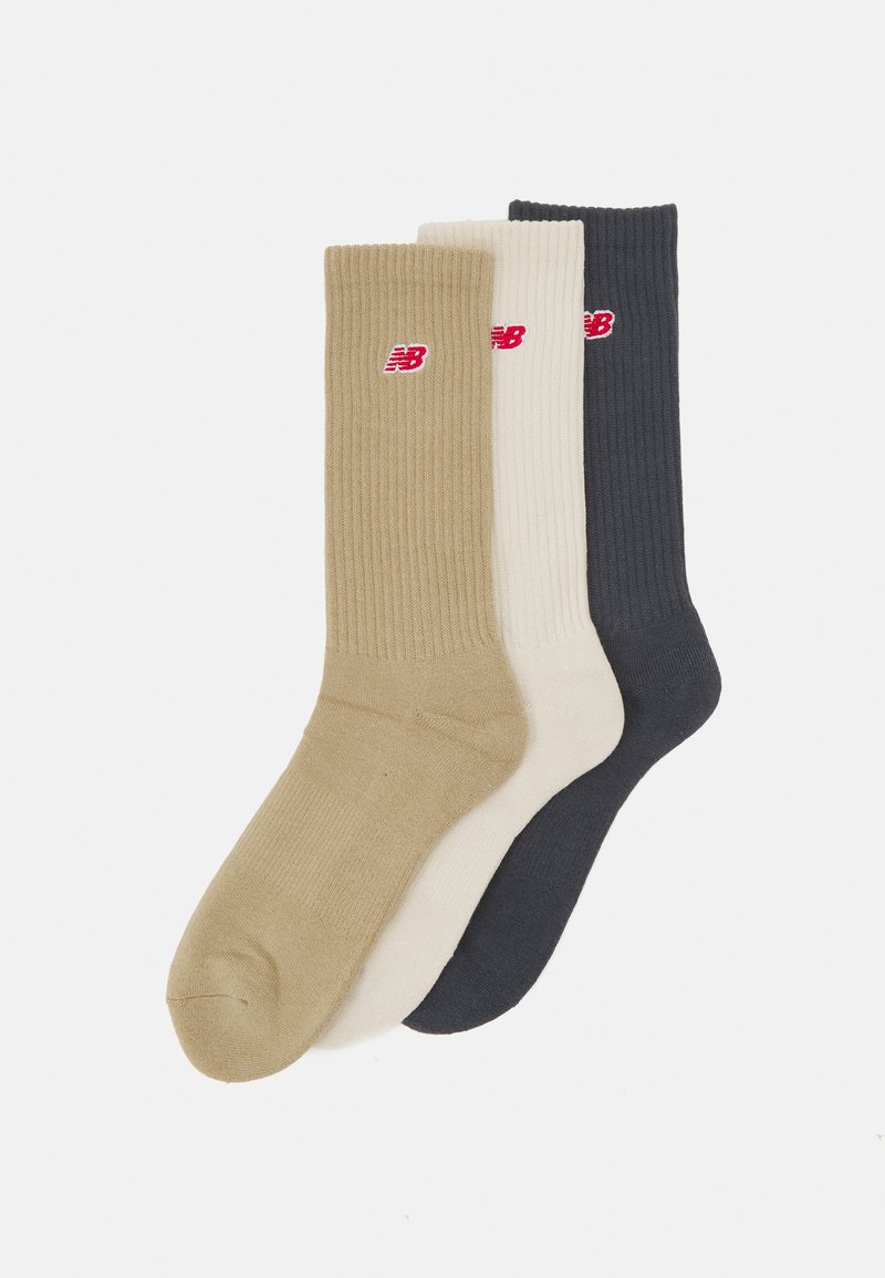 New Balance ESSENTIALS CUSHIONED CREW SOCKS PATCH LOGO 3 PACK - Čarape - beige/sand/anthracite